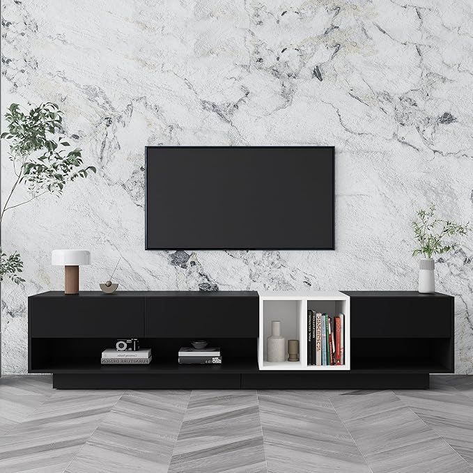 NicBex TV Stand for 80 Inch TV Modern TV Media Console Table with Versatile Compartment,Entertainment Center with Storage for Living Room,74.8 Inch,Black - LeafyLoom