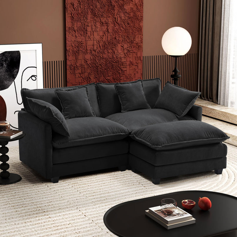 Ihanherry 111.4" L Shaped Modern Sofa Modular Sectional Cloud Couch with Ottoman, 4-Seat Chenille Deep Seat Sofa with Pillow for Living Room, Bedroom and Apartment, Beige LeafyLoom