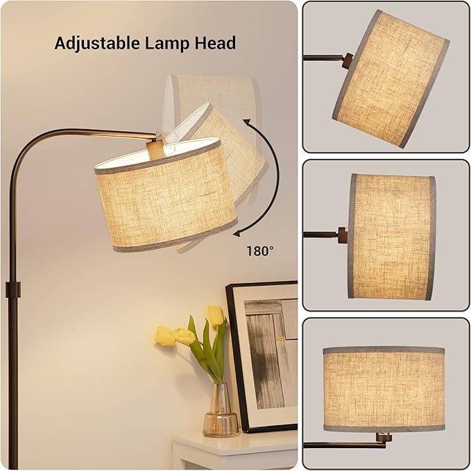 EDISHINE Arched Floor Lamps for Living Room, Standing Tall Arc Lamp with Adjustable Linen Shade, Minimalist Reading Light for Corner, Over Couch Arched Lamp for Bedroom, Office, Kids Room, Bronze - LeafyLoom