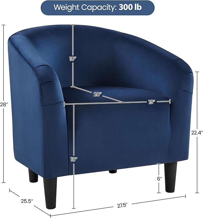 Yaheetech Velvet Club Chair, Modern Tufted Accent Chair with Armrest, Upholstered Barrel Chair with Solid Legs for Living Room/Bedroom/Study/Waiting Room, Navy Blue - LeafyLoom