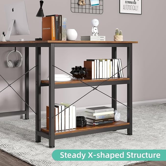 COTUBLR L Shaped Computer Desk, 47 Inch Small Corner Desk with Storage Shelves, Computer Desk Table Laptop Table Writing Desk Study Table for Home Office Workstation Small Spaces (Rustic Brown) - LeafyLoom