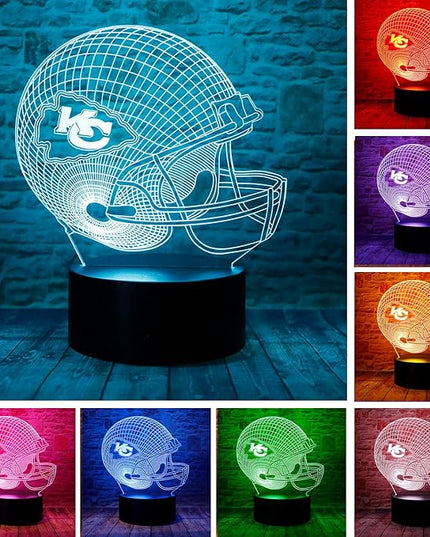 chenshiyan Cartoon Chiefs Football Helmet 3D Optical Illusion LED Bedroom Decor Sleep Table Lamp with Remote 7 Colors Night Light Birthday Xmas Gifts for Kids Boy Girl KC Men Women 2 - LeafyLoom