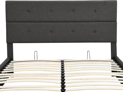 Queen Size Lift Up Storage Bed/Modern Upholstered Platform Bed Frame/Hydraulic Storage/No Box Spring Needed/Wood Slats Support - LeafyLoom