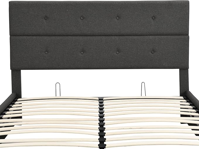 Queen Size Lift Up Storage Bed/Modern Upholstered Platform Bed Frame/Hydraulic Storage/No Box Spring Needed/Wood Slats Support - LeafyLoom
