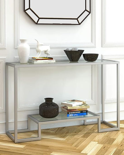 Henn&Hart 47.75" Wide Rectangular Console Table in Satin Nickel, Entryway Table, Accent Table for Living Room, Hallway - LeafyLoom