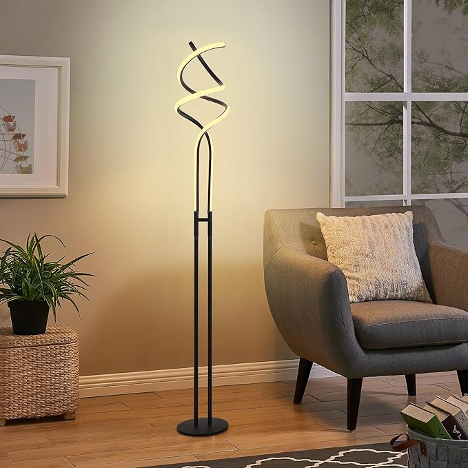 Modern Spiral Floor Lamp Dimmable LED Floor Lamp with 3 Color Temperatures, Ultra Bright, Standing Tall Lamp with Remote Reading Floor Lamp for Living Room Bedroom Office - LeafyLoom