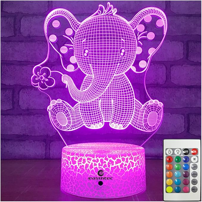 easuntec Elephant Gifts Elephant Lamp with Remote & Smart Touch 7 Colors + 16 Colors Changing Elephant Gifts for Women 4 5 6 7 8 Year Old Girl Gifts (Epht16WT) - LeafyLoom