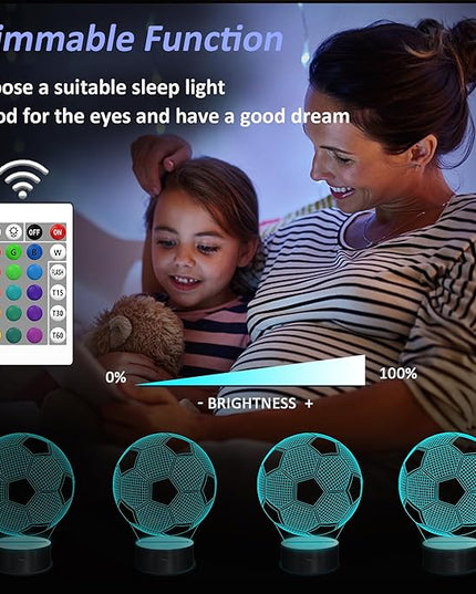 Soccer Night Light, Soccer Gift, 3D Illusion Lamp with 16 Colors Remote and Touch Control - Perfect Kids Room Decoration and Boys Birthday Sport Gift - LeafyLoom