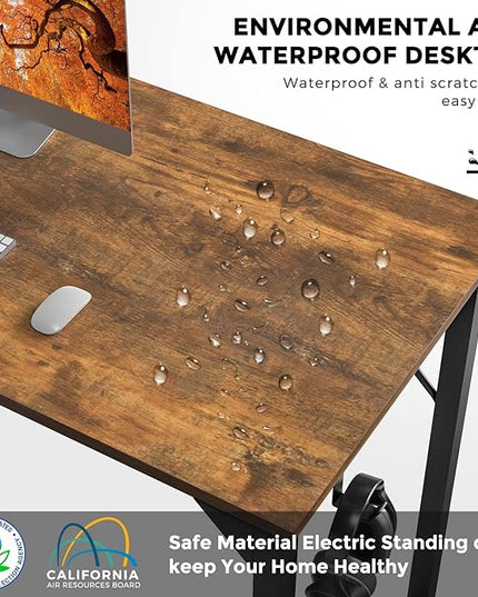 JHK Computer Small Desk Office 32 Inch Writing Work Kids Study Simple Wooden Table for Home Bedroom Modern Style with Headphone Hooks & Storage Bag, Rustic Brown - LeafyLoom