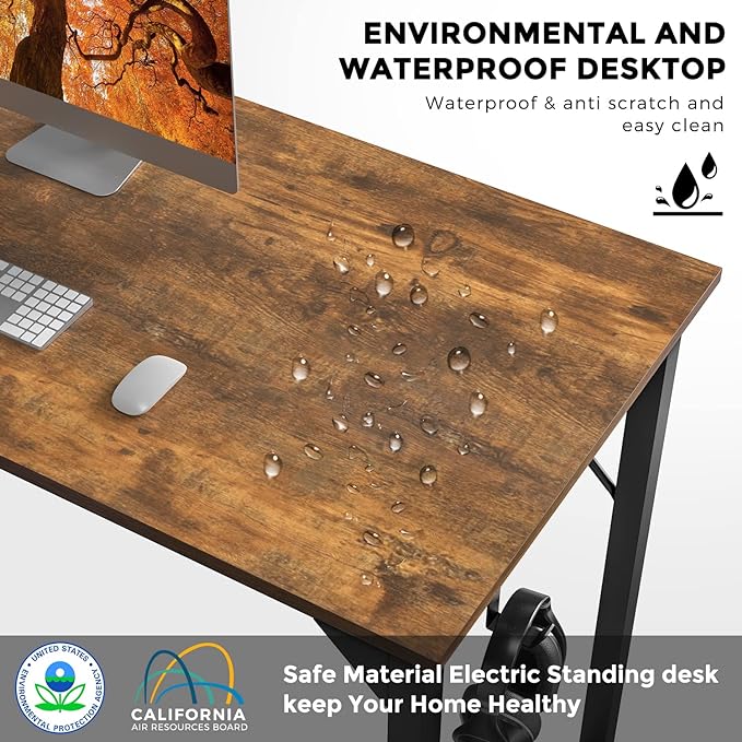 JHK Computer Desk Office 48 Inch Writing Work Kids Study Simple Wooden Table for Home Bedroom Modern Style with Headphone Hooks & Storage Bag, Rustic Brown - LeafyLoom