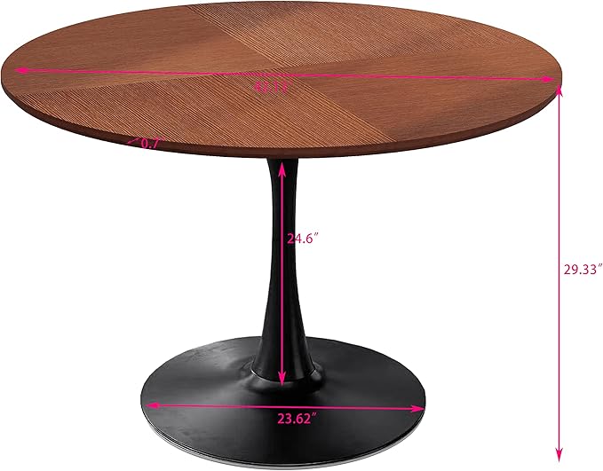 NicBex Dining Table Contemporary Kitchen Table Farmhouse Rustic 42" Round Dining Table with Printed Oak Color Grain Table Top, Metal Base Dining Table, End Table Leisure Coffee Table, Oak - LeafyLoom