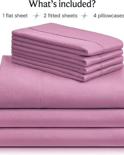 LuxClub 7 PC Split King Sheet Set, Breathable Luxury Bed Sheets, Deep Pockets 18" Eco Friendly Wrinkle Free Cooling Sheets Machine Washable Hotel Bedding Silky Soft - Light Plum Split King - LeafyLoom