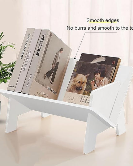 Wood Bookcase in Living Room/Home/Office, Desktop Book Shelf Organizer Bookshelves Storage Rack for CDs/Magazine/Books Display (White, 13.6") - LeafyLoom