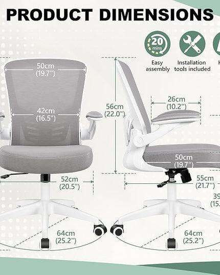 MINLOVE Office Chair Ergonomic Desk Chair with Lumbar Support and Height, Rolling Swivel Desk Chair with Wheels and Flip-up Arms, Breathable Mesh Executive Computer Chair for Home Office(Gray) - LeafyLoom
