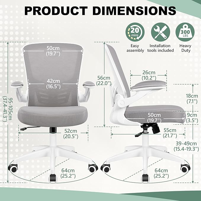 MINLOVE Office Chair Ergonomic Desk Chair with Lumbar Support and Height, Rolling Swivel Desk Chair with Wheels and Flip-up Arms, Breathable Mesh Executive Computer Chair for Home Office(Gray) - LeafyLoom