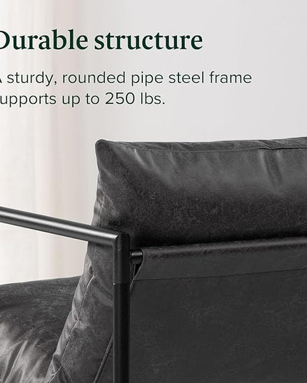 ZINUS Aidan Faux Leather Sling Accent Chair, Metal Framed Armchair with Shredded Foam Cushioning, Slate Grey - LeafyLoom