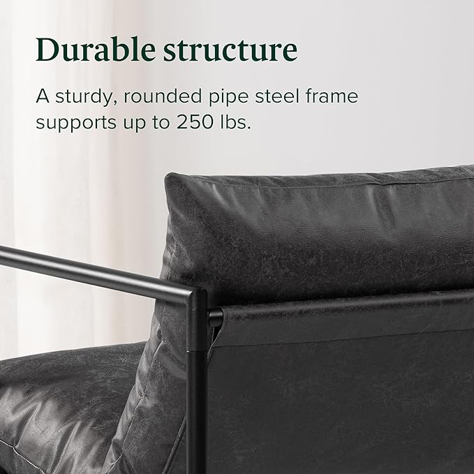 ZINUS Aidan Faux Leather Sling Accent Chair, Metal Framed Armchair with Shredded Foam Cushioning, Slate Grey - LeafyLoom