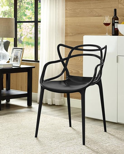 Modway Entangled Modern Molded Plastic Kitchen and Dining Room Arm Chair in Black - Fully Assembled - LeafyLoom