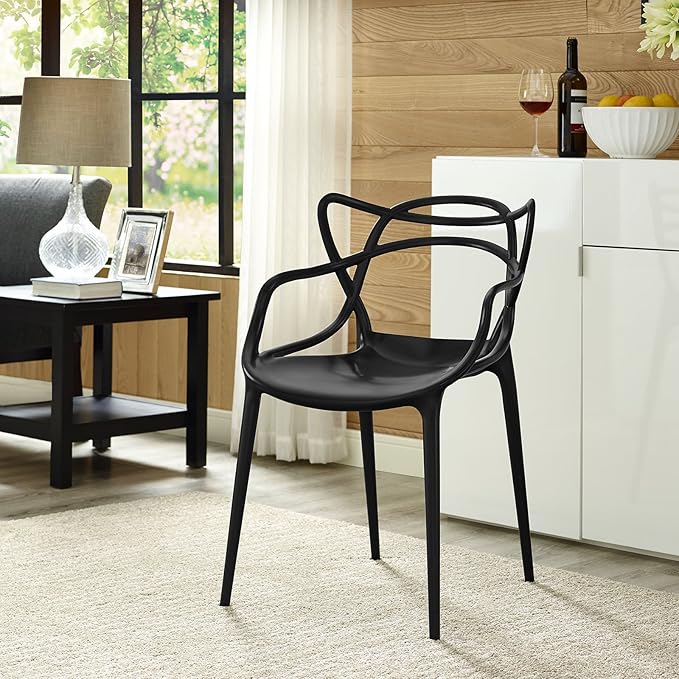 Modway Entangled Modern Molded Plastic Kitchen and Dining Room Arm Chair in Black - Fully Assembled - LeafyLoom