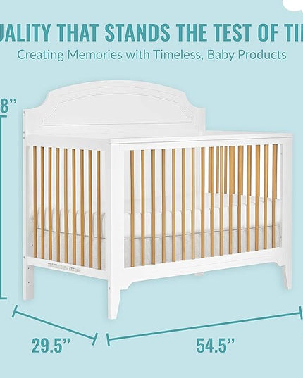 JPMA & Greenguard Gold Certified Milton 5-in-1 Convertible Crib Made with Sustainable New Zealand Pinewood in White and Natural, Non-Toxic Finish - LeafyLoom