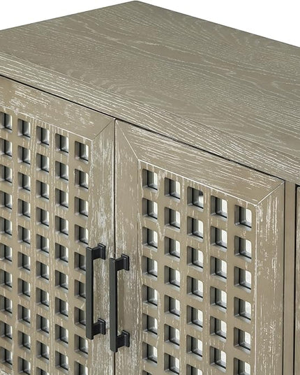 Merax Sideboard Buffet Cabinet, with Storage and 4 Mirror Doors, Retro Farmhouse Style, for Living, Dining Room and Kitchen, Grey - LeafyLoom