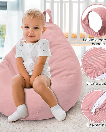 2 Pcs 100L Stuffed Animal Storage Bean Bag Chair Cover (No Filler) for Kids Soft Corduroy Stuffable Bean Bag Zipper for Organizing Children Plush Toys(Pink) - LeafyLoom