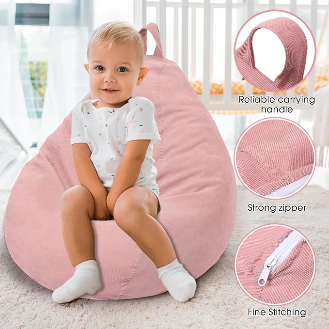 2 Pcs 100L Stuffed Animal Storage Bean Bag Chair Cover (No Filler) for Kids Soft Corduroy Stuffable Bean Bag Zipper for Organizing Children Plush Toys(Pink) - LeafyLoom