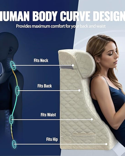 Bed Wedge Pillow, Reading Pillow Adult, Wedge pillow for Sleeping, Back Pillow for Sitting in Bed with Adjustable Roller, Foam Wedge Pillow for Neck, Lumbar, Back, Light Brown, Velvet - LeafyLoom