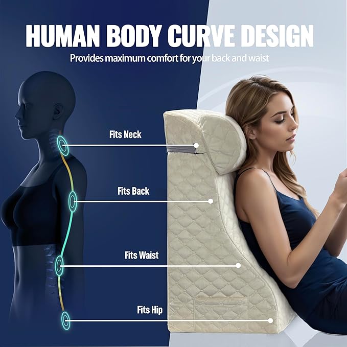 Bed Wedge Pillow, Reading Pillow Adult, Wedge pillow for Sleeping, Back Pillow for Sitting in Bed with Adjustable Roller, Foam Wedge Pillow for Neck, Lumbar, Back, Light Brown, Velvet - LeafyLoom