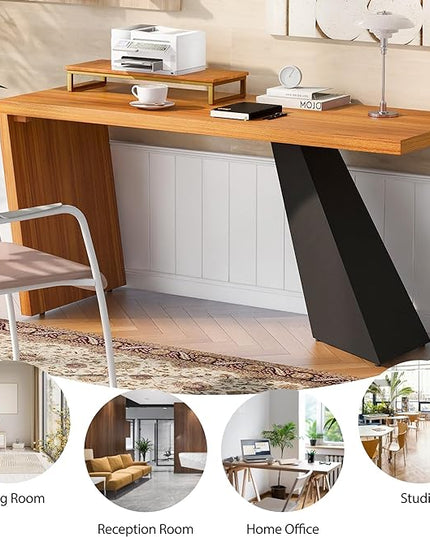 NicBex Laik-DW-00035-DX Desks, 62.99" W x 23.22" D x 29.52" H, Teak - LeafyLoom