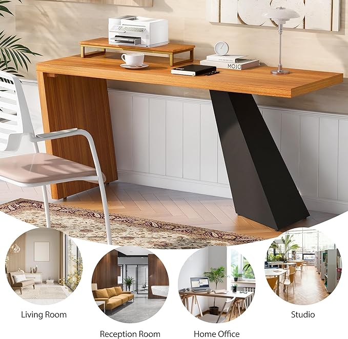 NicBex Laik-DW-00035-DX Desks, 62.99" W x 23.22" D x 29.52" H, Teak - LeafyLoom