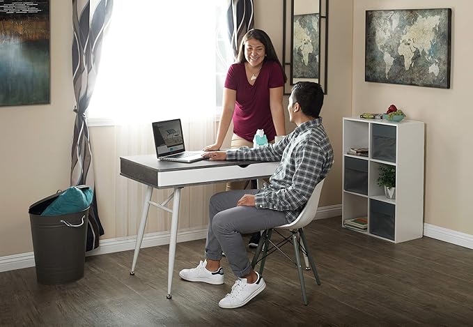 Calico Designs 51252 Alcove Modern Large Split Drawer in White/Cement Gray Desk with Storage, White/Cement Gray, White/Cement Gray - LeafyLoom