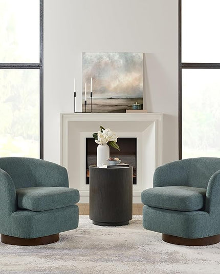 Swivel Accent Chair Modern Barrel Armchair with Wood Base for Bedroom Reading Waiting Living Room, Dark sage Green - LeafyLoom