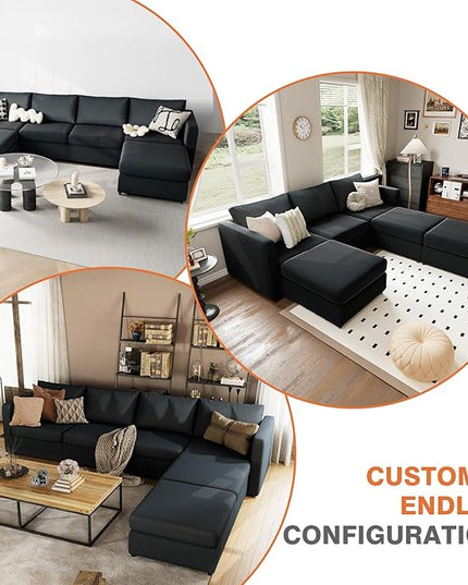 Sweetcrispy Convertible Modular Sectional Sofa, 6 Seat 6 Back Sectional Couches for Living Room, U-Shaped Modern Fabric Modular Sofa Sleeper with Double Chaise for Home, Apartment, Dorm, Dark Grey - LeafyLoom