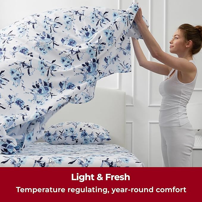 Mellanni Twin Sheets Set - 3 PC Iconic Collection Bedding Sheets & Pillowcases - Hotel Luxury, Extra Soft, Cooling Bed Sheets - Deep Pocket up to 16 inch (Twin, Madison Blue) - LeafyLoom