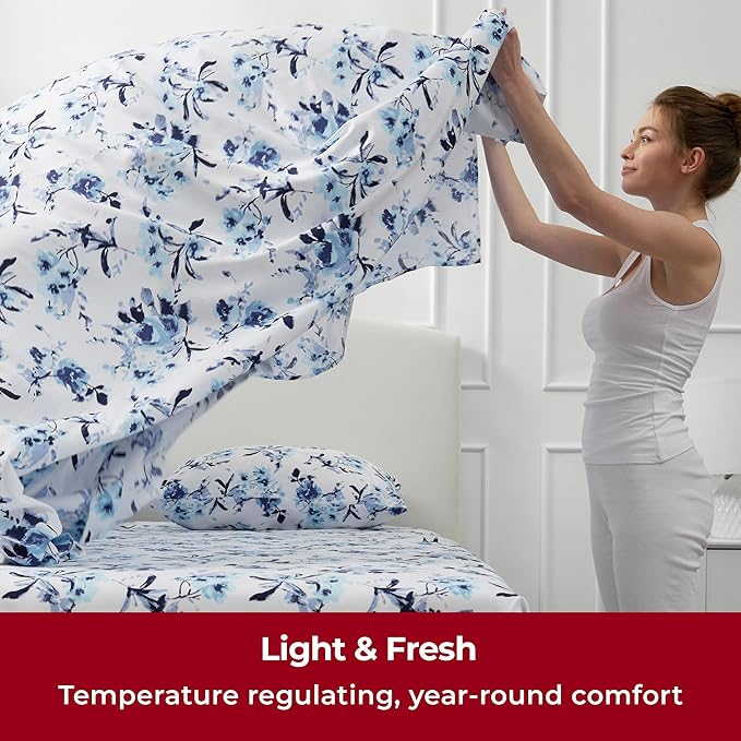 Mellanni California King Sheets Set - 4 PC Iconic Collection Bedding Sheets & Pillowcases - Hotel Luxury, Extra Soft, Cooling Bed Sheets - Deep Pocket up to 16 inch (Cal King, Madison Blue) - LeafyLoom