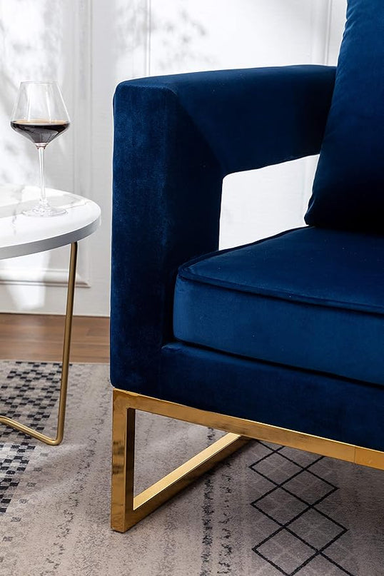 Roundhill Furniture Lenola Upholstered Accent Arm Chair, Blue 29.75D x 27.5W x 34.5H Inch - LeafyLoom