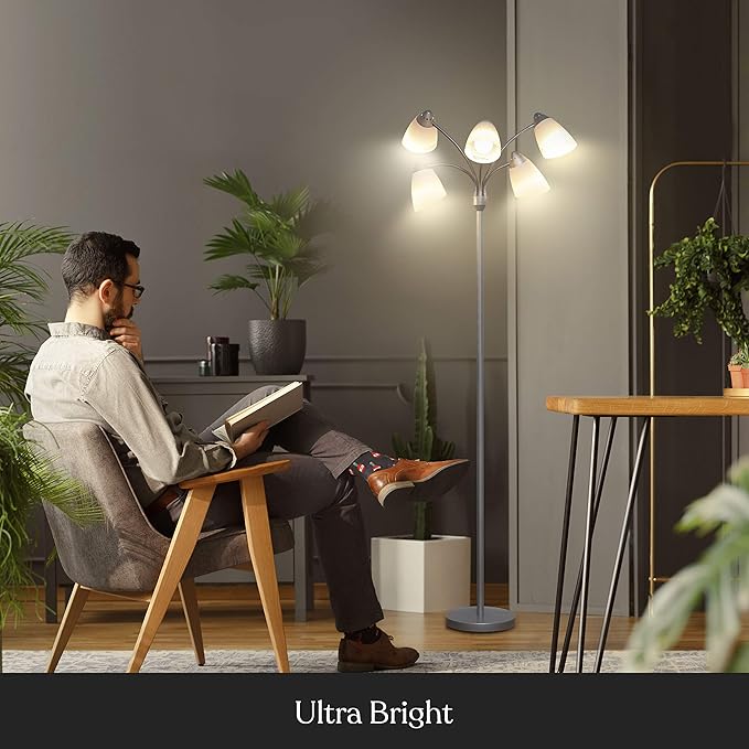 Brightech Medusa LED Floor Lamp – Multi-Head Dimmable Floor Lamp for Living Rooms & Offices – Tall Lamp with Interchangeable Shades, Adjustable Standing Lamp for Bedroom Reading – Silver - LeafyLoom