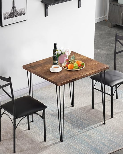 VECELO 3-Piece Dining Room Kitchen Table and Pu Cushion Chair Sets for Small Space, Seating for two, Brown - LeafyLoom