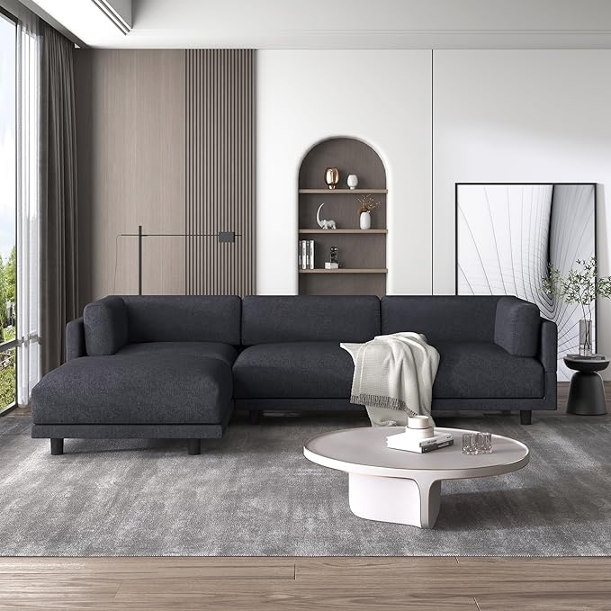 Convertible L-Shaped Sofa with Reversible Chaise, Ottoman & 2 Pillows, Oversized 4 Seat Upholstered Modular Sectional Couch Set w/Extra Deep Seats for Living Room Furniture, Apartment, Office - LeafyLoom