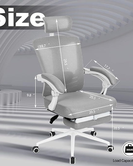 Vonesse Ergonomic Office Chair High Back Computer Mesh Office Chair with Footrest Big and Tall Office Chair Adjustable Home Office Chair Swivel Rolling Reclining Desk Chair Grey - LeafyLoom