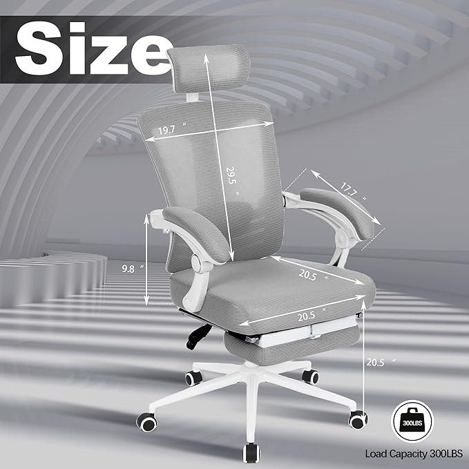 Vonesse Ergonomic Office Chair High Back Computer Mesh Office Chair with Footrest Big and Tall Office Chair Adjustable Home Office Chair Swivel Rolling Reclining Desk Chair Grey - LeafyLoom