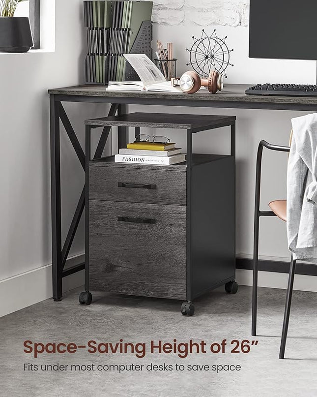 VASAGLE File Cabinet, Mobile Filing Cabinet with Wheels, 2 Drawers, Open Shelf, for A4, Letter Size, Hanging File Folders, Charcoal Gray and Black UOFC071B04 - LeafyLoom