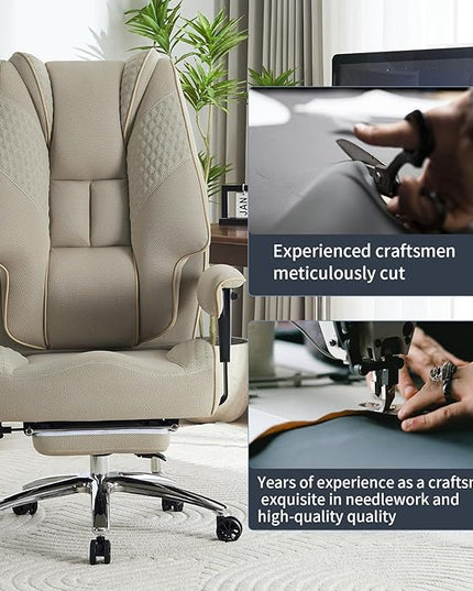 Big and Tall Office Chair 400lbs Wide Seat, Mesh High Back Executive Office Chair with Foot Rest, Ergonomic Office Chair Lumbar Support for Lower Back Pain Relief (Mesh Dark Beige) - LeafyLoom