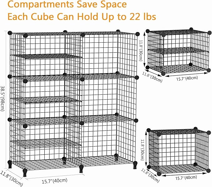 Wolizom Wire Cube Storage, Metal Grids Shelves Bookshelf, Stackable Modular Shelving Organizer, DIY Closet Bookcase Bookshelf, Grid Storage Shelf for Bedroom, Living Room, Office (Black, 3+6 Cube) - LeafyLoom