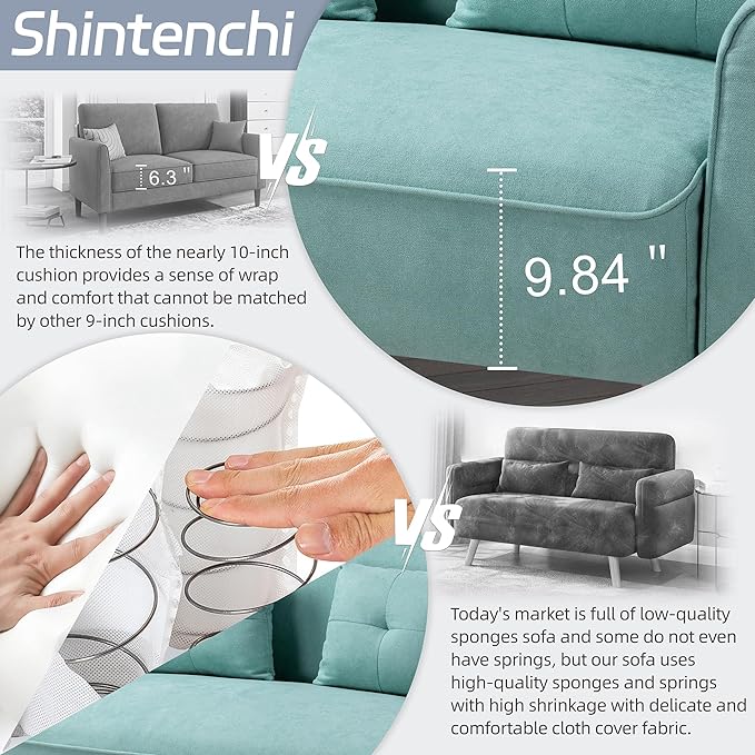 Shintenchi 47" Loveseat Wood Sofa, Green, Simple Assembly - LeafyLoom
