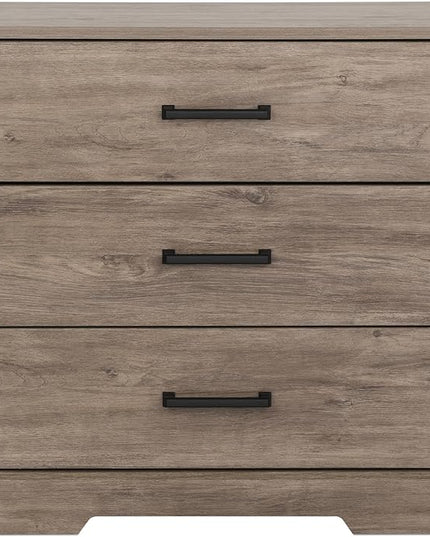 Prepac Three Drawer Nightstand, 16.25in x 27.5in x 26.75in, Rustic Brown - LeafyLoom