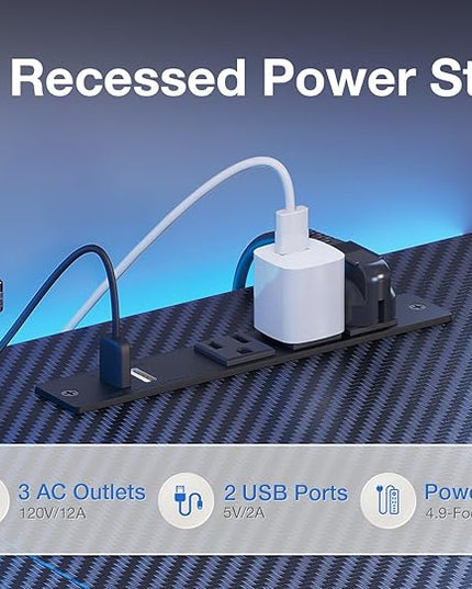 ODK 58 Inch Gaming Desk with USB Charging Ports and LED Lights, Reversible L Shaped Computer Desk with Storage Shelves & Monitor Stand, Corner Gamer Desk Table with Power Outlets, Carbon Fiber Black - LeafyLoom