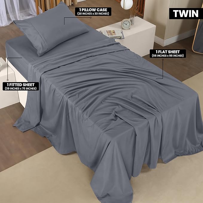 Utopia Bedding Twin Bed Sheets Set - 3 Piece Bedding - Brushed Microfiber - Shrinkage and Fade Resistant - Easy Care (Twin, Grey) - LeafyLoom