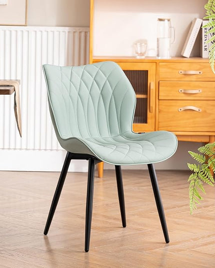YOUNIKE Dining Chairs Set of 2, Upholstered Faux Leather Dining Room Chairs, Modern Living Room Bedroom Side Chairs with Wing Back and Metal Legs, Kitchen Chairs Mint Green - LeafyLoom